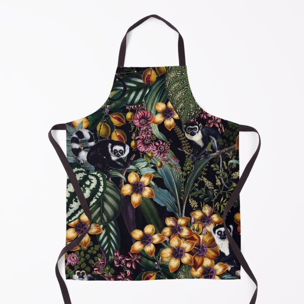 Item preview, Vintage Tropical Flowers And Lemur Monkeys Midnight Nightforest Garden Pattern designed and sold by UtArt.