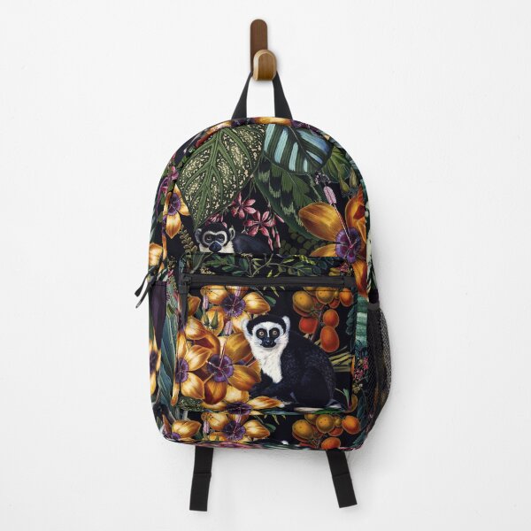 Item preview, Vintage Tropical Flowers And Lemur Monkeys Midnight Nightforest Garden Pattern designed and sold by UtArt.