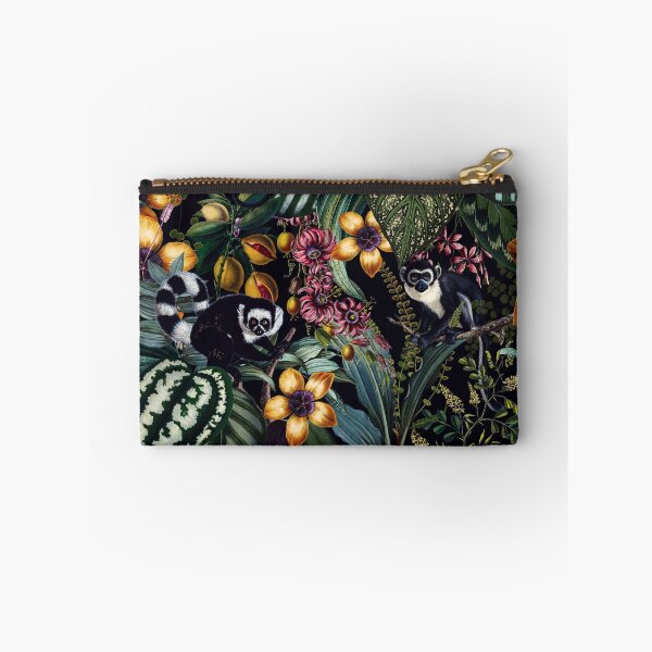 Item preview, Vintage Tropical Flowers And Lemur Monkeys Midnight Nightforest Garden Pattern  designed and sold by UtArt.