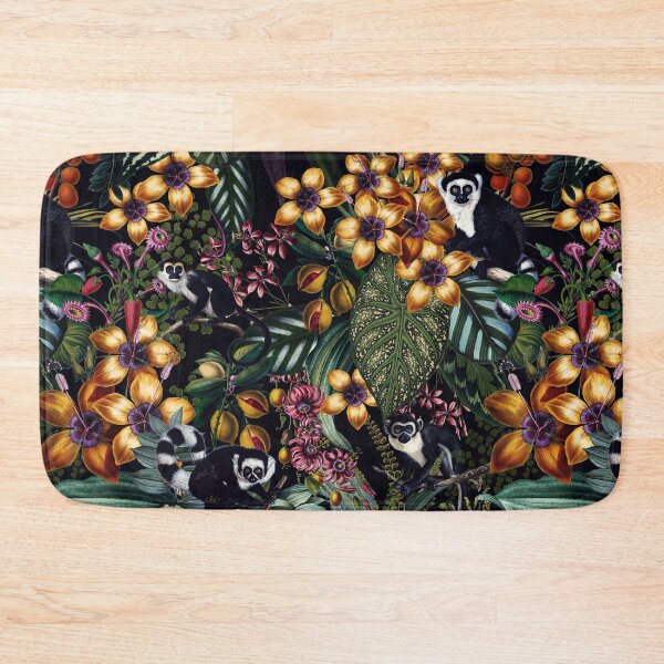 Item preview, Vintage Tropical Flowers And Lemur Monkeys Midnight Nightforest Garden Pattern  designed and sold by UtArt.
