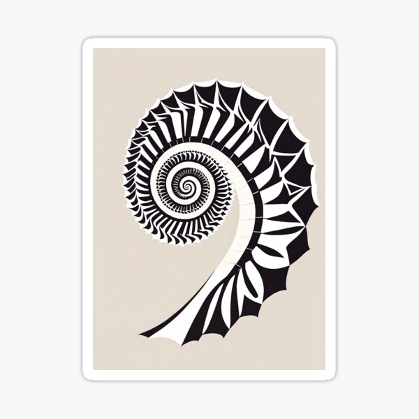 Black fractal-inspired seeshell Sticker