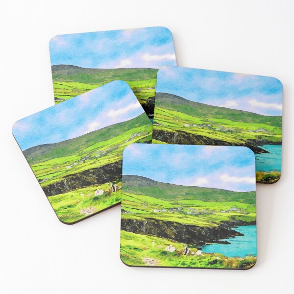 Item preview, Vibrant watercolor of Coumeenoole's landscape on Dingle Peninsula, Ireland coastline designed and sold by GestaltImagery.