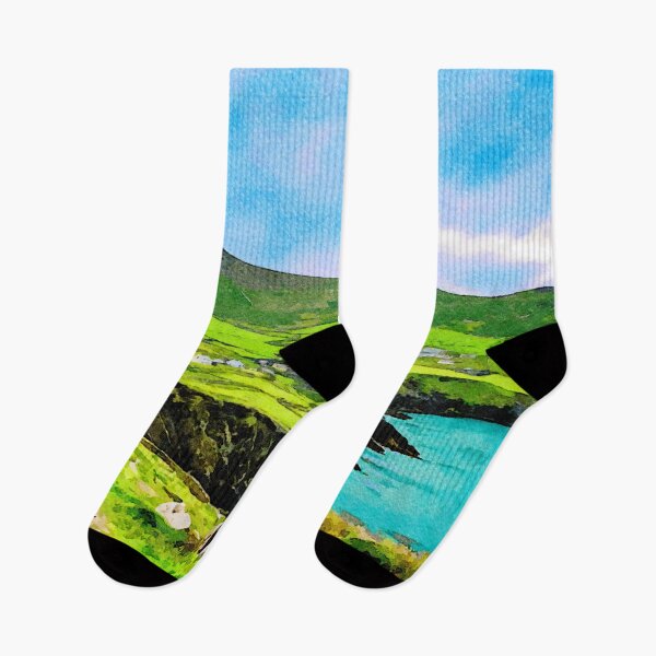 Item preview, Vibrant watercolor of Coumeenoole's landscape on Dingle Peninsula, Ireland coastline designed and sold by GestaltImagery.