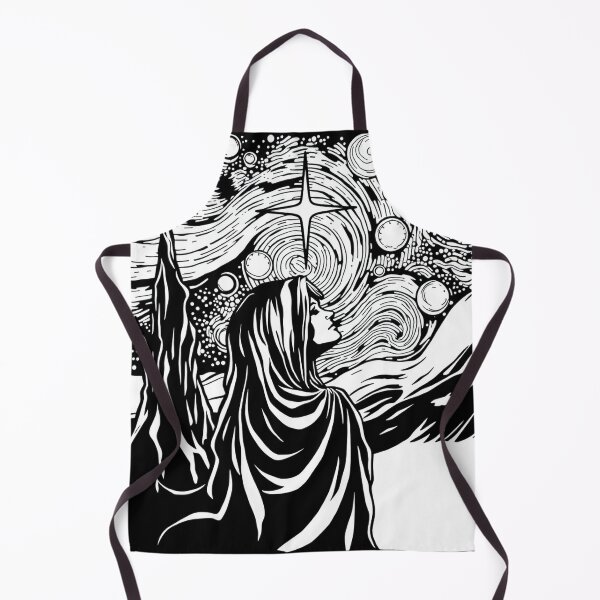Item preview, Black and White Interpretation of Starry Night - Mystical Silhouette under Swirling Sky - Design for Stickers, Posters, T-shirts and more designed and sold by OUT OF THE BOX.