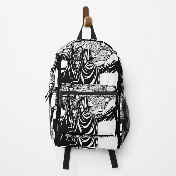 Item preview, Black and White Interpretation of Starry Night - Mystical Silhouette under Swirling Sky - Design for Stickers, Posters, T-shirts and more designed and sold by OUT OF THE BOX.