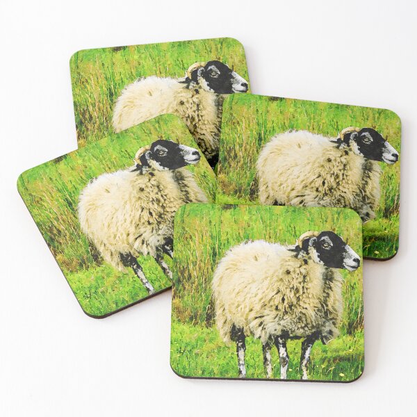 Item preview, Watercolor artwork of a fluffy sheep in vibrant green field designed and sold by GestaltImagery.