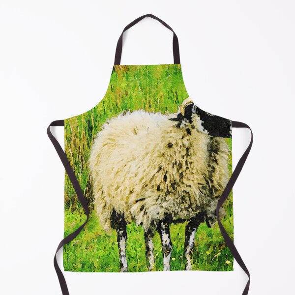 Item preview, Watercolor artwork of a fluffy sheep in vibrant green field designed and sold by GestaltImagery.