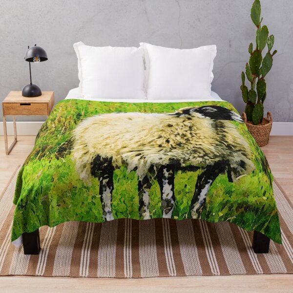 Item preview, Watercolor artwork of a fluffy sheep in vibrant green field designed and sold by GestaltImagery.