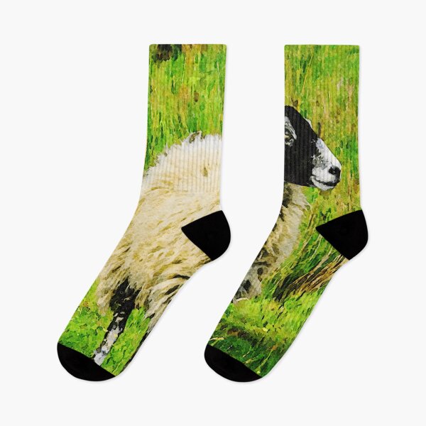 Item preview, Watercolor artwork of a fluffy sheep in vibrant green field designed and sold by GestaltImagery.