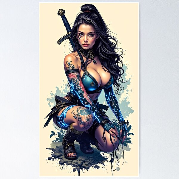 Item preview, Cyberpunk Warrior Tattoo Goddess designed and sold by Kaladin Creations.