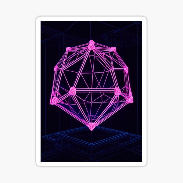 Polyhedron glowing in a soft neon hue Sticker