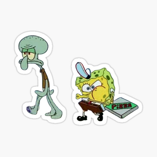 Item preview, SpongeBob & Squidward Delivering Krusty Krab Pizza – Funny Cartoon Meme designed and sold by The Eclectic Cat.