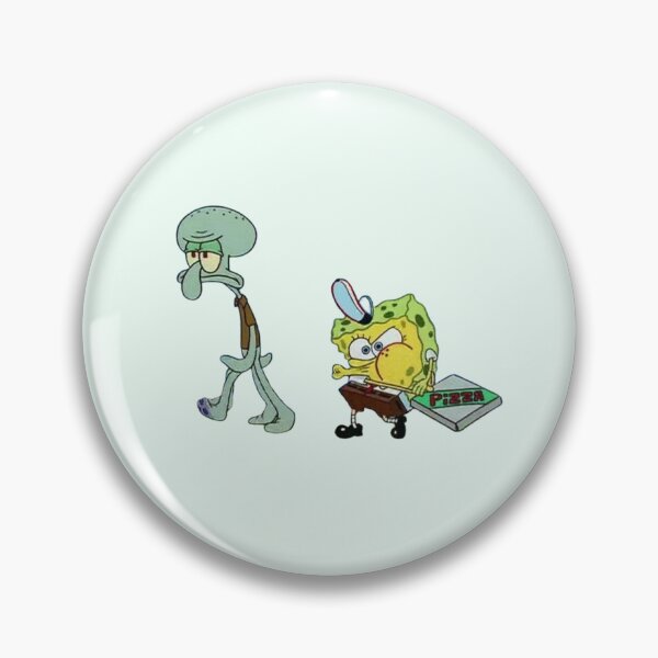 Item preview, SpongeBob & Squidward Delivering Krusty Krab Pizza – Funny Cartoon Meme designed and sold by The Eclectic Cat.