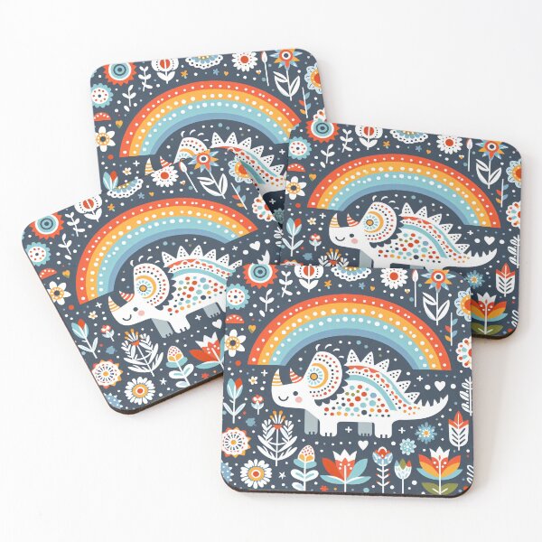 Item preview, Scandinavian Folk Art Triceratops – Rainbow and Floral Pattern by heidiannemorris designed and sold by FOLK ART FUSION by heidiannemorris.