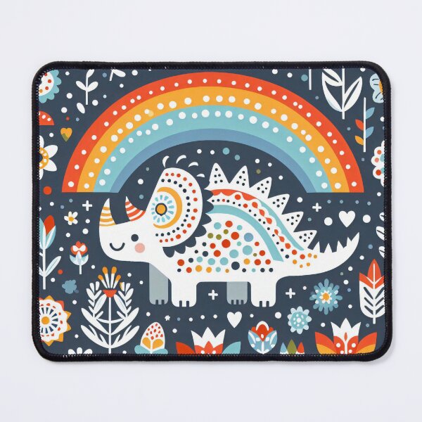 Item preview, Scandinavian Folk Art Triceratops – Rainbow and Floral Pattern by heidiannemorris designed and sold by FOLK ART FUSION by heidiannemorris.