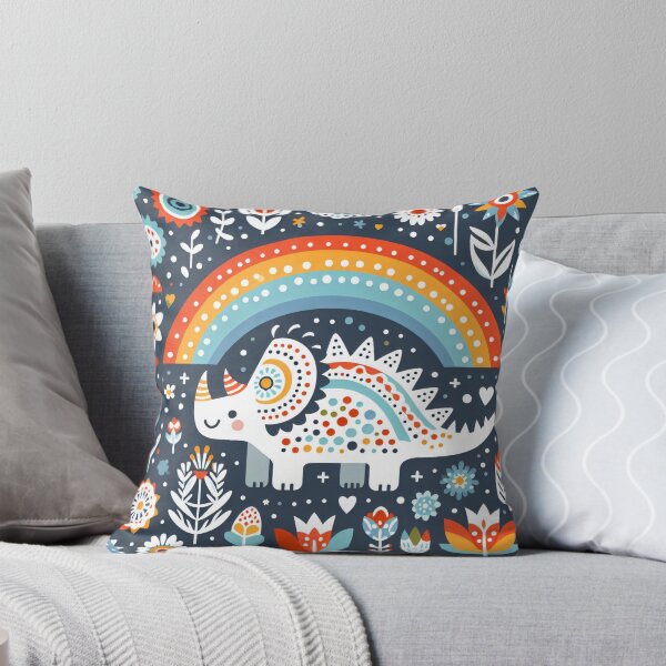 Item preview, Scandinavian Folk Art Triceratops – Rainbow and Floral Pattern by heidiannemorris designed and sold by FOLK ART FUSION by heidiannemorris.