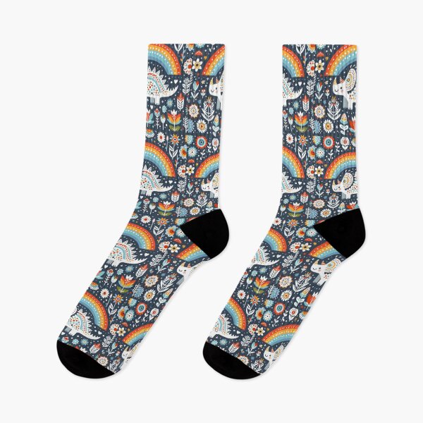 Item preview, Scandinavian Folk Art Triceratops – Rainbow and Floral Pattern by heidiannemorris designed and sold by FOLK ART FUSION by heidiannemorris.