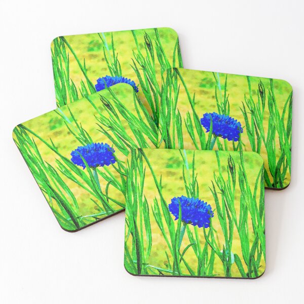 Item preview, Vibrant watercolor painting of a cornflower in lush green foliage designed and sold by GestaltImagery.
