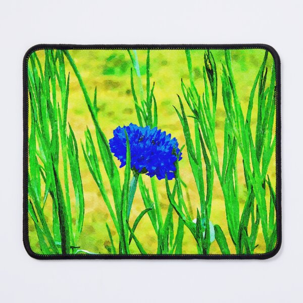 Item preview, Vibrant watercolor painting of a cornflower in lush green foliage designed and sold by GestaltImagery.