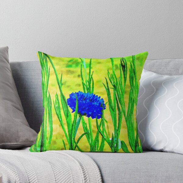 Item preview, Vibrant watercolor painting of a cornflower in lush green foliage designed and sold by GestaltImagery.