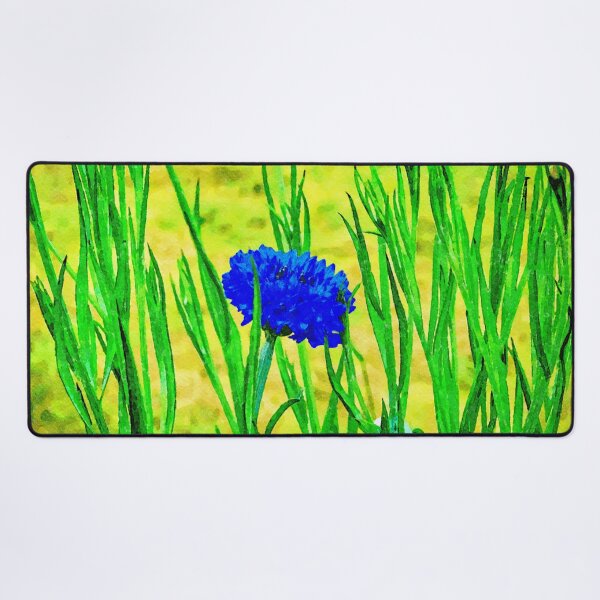 Item preview, Vibrant watercolor painting of a cornflower in lush green foliage designed and sold by GestaltImagery.