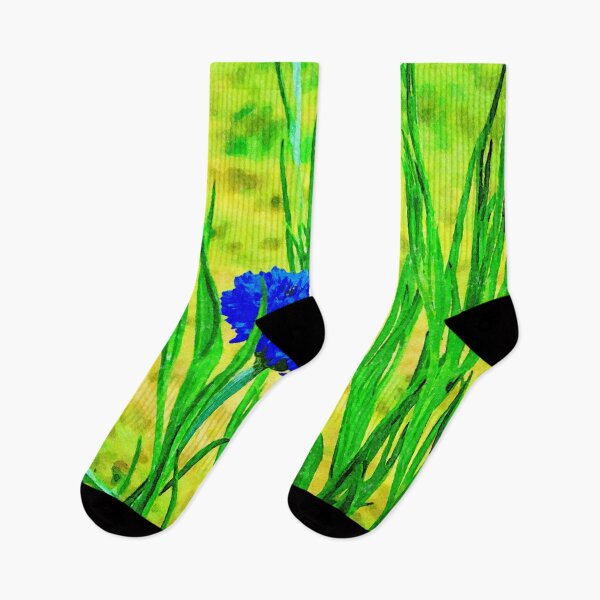 Item preview, Vibrant watercolor painting of a cornflower in lush green foliage designed and sold by GestaltImagery.