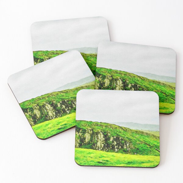 Item preview, Watercolor landscape of Hadrian's Wall with lush green fields designed and sold by GestaltImagery.