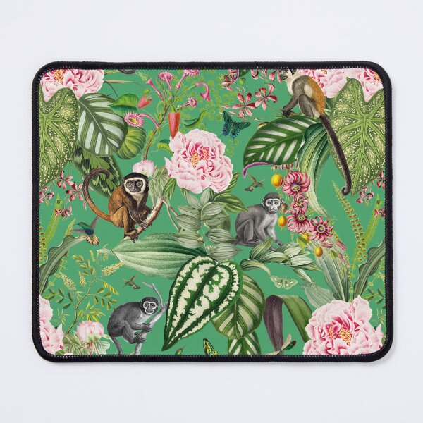 Item preview, Vintage Tropical Flowers And Monkeys Midnight Nightforest Garden Pattern - green designed and sold by UtArt.