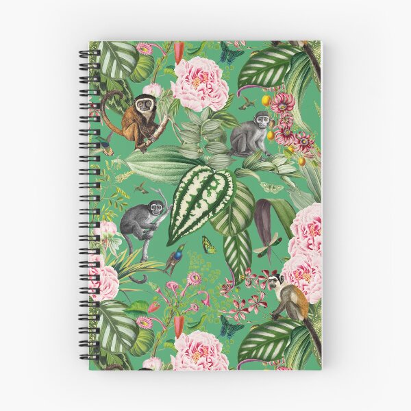 Item preview, Vintage Tropical Flowers And Monkeys Midnight Nightforest Garden Pattern - green designed and sold by UtArt.