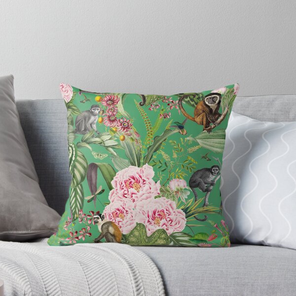 Item preview, Vintage Tropical Flowers And Monkeys Midnight Nightforest Garden Pattern - green designed and sold by UtArt.