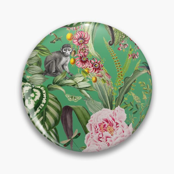 Item preview, Vintage Tropical Flowers And Monkeys Midnight Nightforest Garden Pattern - green designed and sold by UtArt.