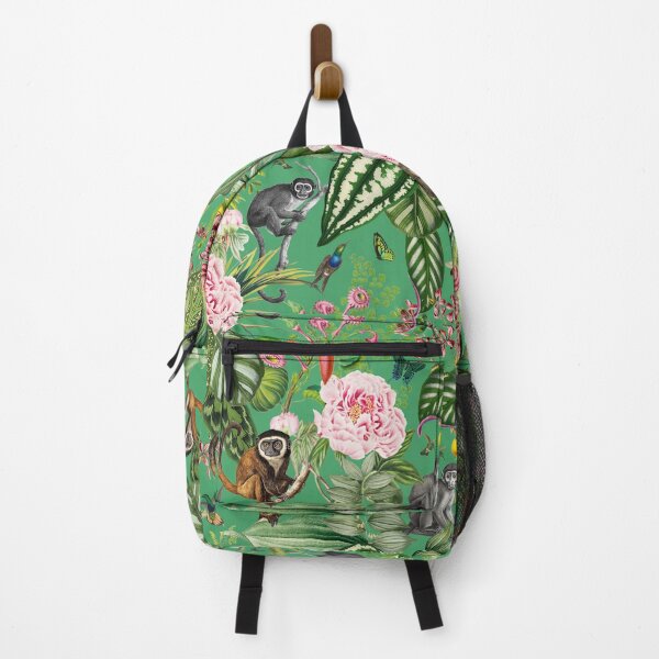 Item preview, Vintage Tropical Flowers And Monkeys Midnight Nightforest Garden Pattern - green designed and sold by UtArt.