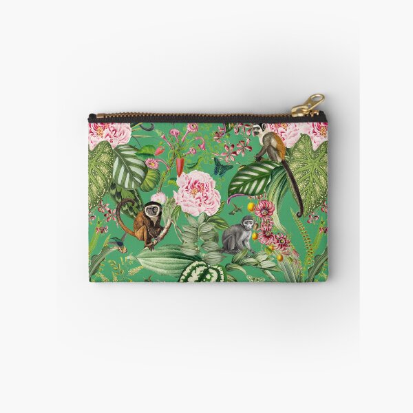 Item preview, Vintage Tropical Flowers And Monkeys Midnight Nightforest Garden Pattern - green designed and sold by UtArt.