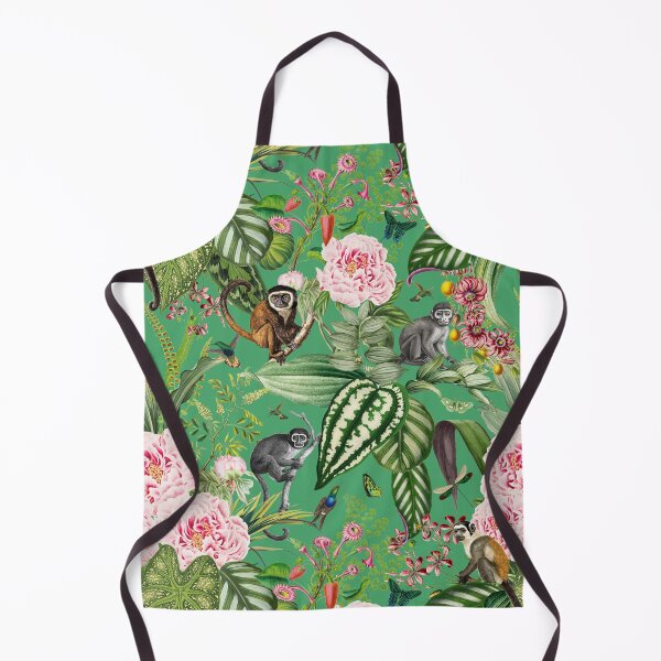 Item preview, Vintage Tropical Flowers And Monkeys Midnight Nightforest Garden Pattern - green designed and sold by UtArt.