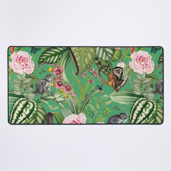 Item preview, Vintage Tropical Flowers And Monkeys Midnight Nightforest Garden Pattern - green designed and sold by UtArt.