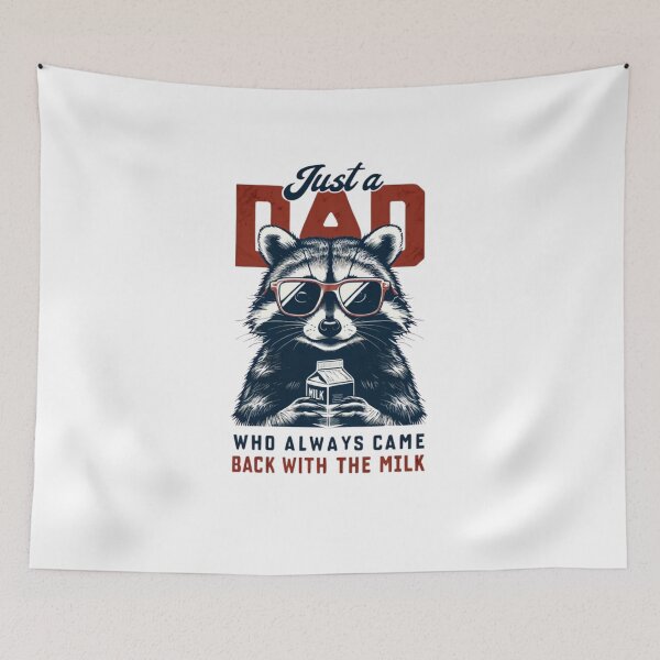 Item preview, "Just a Dad Who Always Came Back with the Milk" – Funny Retro Raccoon Father’s Day Shirt designed and sold by Colorful-Garden.