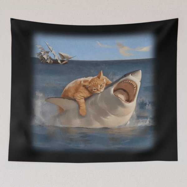 Item preview, Orange Kitty Attacking Great White Shark Nom Nom designed and sold by WigOutlet.