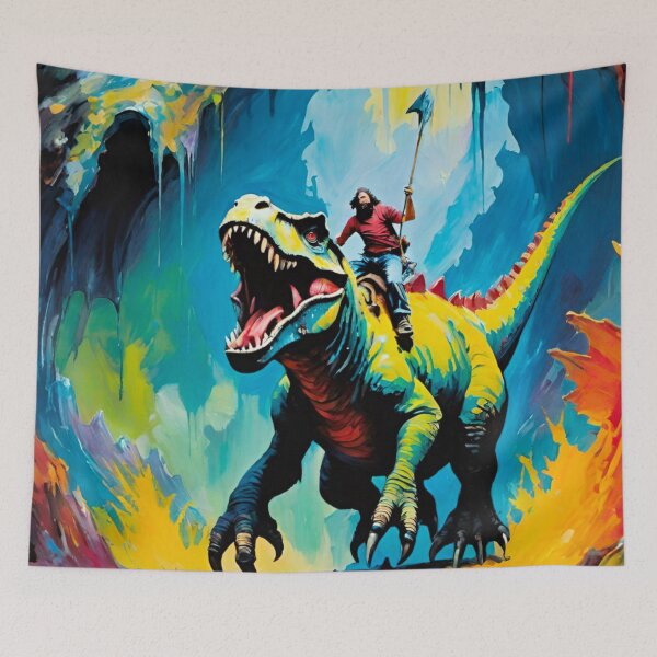 Item preview, Primal Warrior Riding a Dinosaur – A Prehistoric Legend designed and sold by GrizzlyCollective.