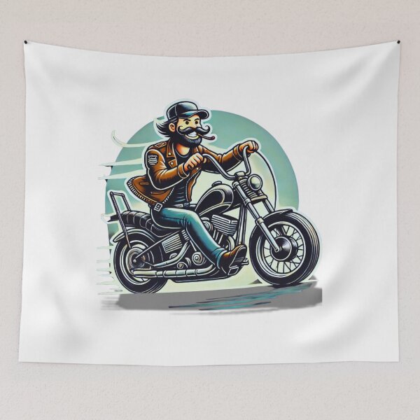 Item preview, Cartoon Biker on Chopper Motorcycle Illustration designed and sold by BogskyShop.