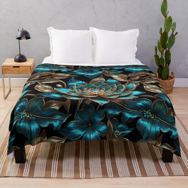 Item preview, Opulent Turquoise & Gold Lotus Floral | Jewel-Toned Gothic Botanical designed and sold by Juliette Ozkalfayan.