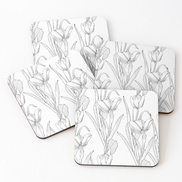 Item preview, Nature seamless pattern. Hand drawn tulips background: black and white flowers, line art.  designed and sold by MatyKotiv.