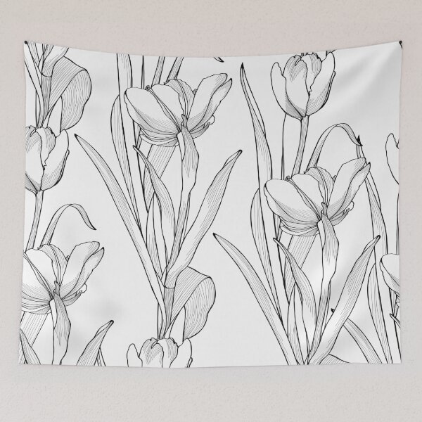 Item preview, Nature seamless pattern. Hand drawn tulips background: black and white flowers, line art.  designed and sold by MatyKotiv.