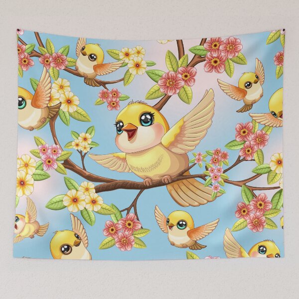 Item preview, Cute and Happy Birds among Spring Flowers designed and sold by BluedarkArt.