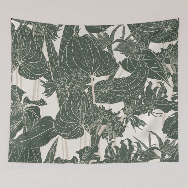 Item preview, Anthurium. Seamless floral pattern with line tropical flowers and palm leavs and anthurium leaves. designed and sold by MatyKotiv.