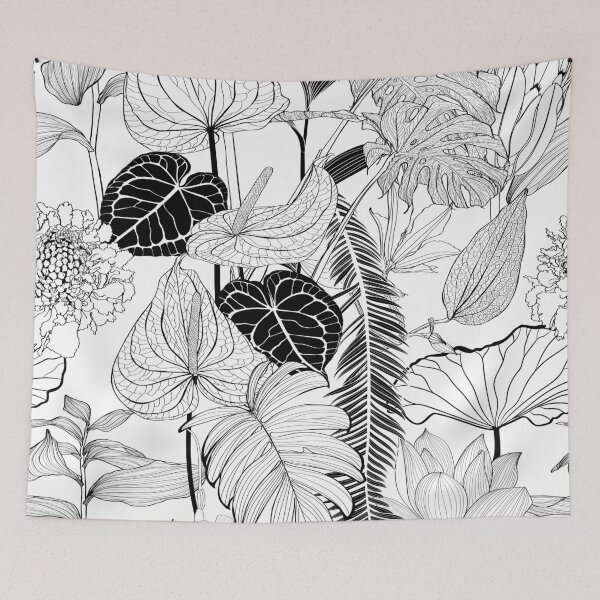 Item preview, Anthurium. Seamless floral pattern with line tropical flowers and palm leavs and anthurium leaves.  designed and sold by MatyKotiv.
