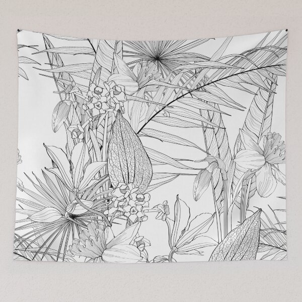 Item preview, Seamless floral pattern with line tropical flowers and palm leavs and anthurium leaves.  designed and sold by MatyKotiv.