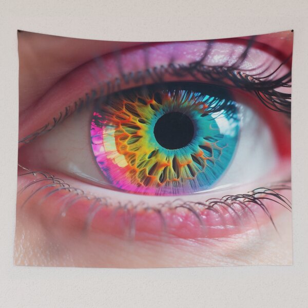 Item preview, A close-up of a vibrant, colorful eye showcasing a mesmerizing pattern of swirling hues in bright light designed and sold by anytka.