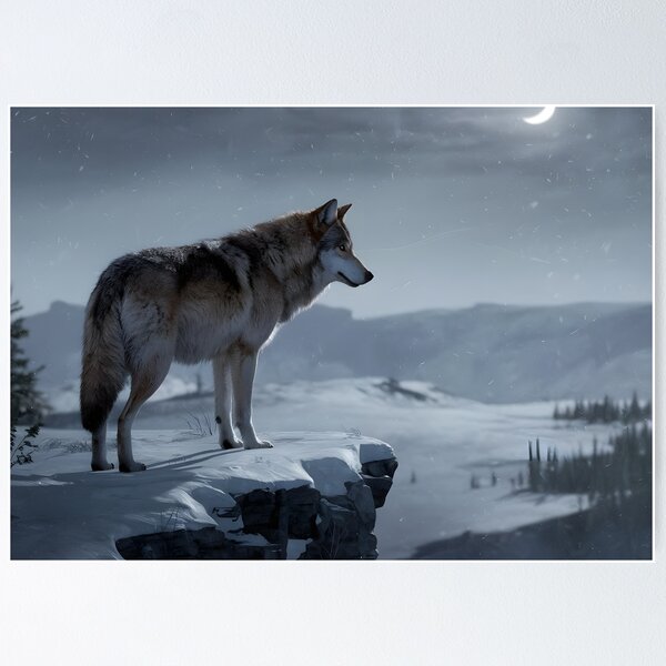 Item preview, A wolf on a cliff at night designed and sold by MakaltsisDesign.