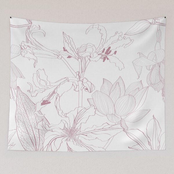 Item preview, Seamless floral pattern with line tropical flowers and palm leavs. Tropical pattern background.  designed and sold by MatyKotiv.