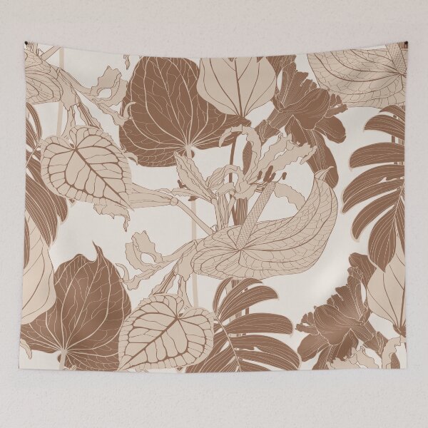 Item preview, Seamless floral pattern with line tropical flowers and palm leavs and anthurium leaves. designed and sold by MatyKotiv.